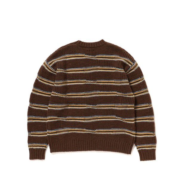 BEAMS「3ゲージ リンクス マルチボーダー クルーネック ニット」|ニット・セーター|