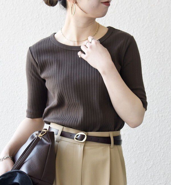 SHIPS any「SHIPS any:〈洗濯機可能〉テレコ リブ ハーフスリーブ TEE」|Tシャツ・カットソー|ダークブラウン