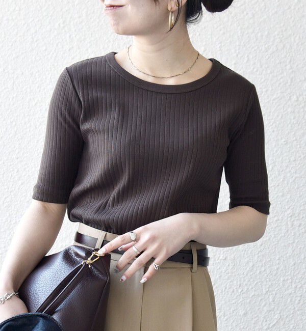 SHIPS any「SHIPS any:〈洗濯機可能〉テレコ リブ ハーフスリーブ TEE」|Tシャツ・カットソー|