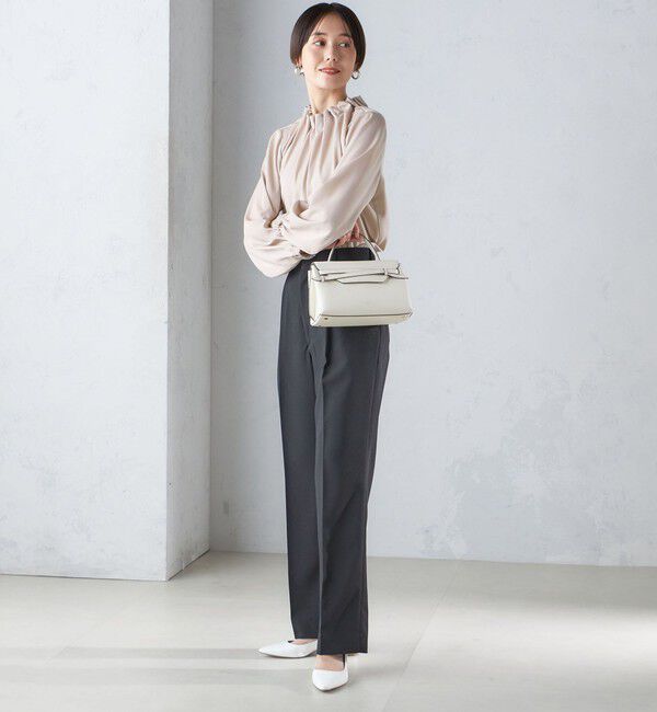 SHIPS for women「〈手洗い可能〉ネック ギャザー ソリッド 起毛 サテン ブラウス」|シャツ・ブラウス|