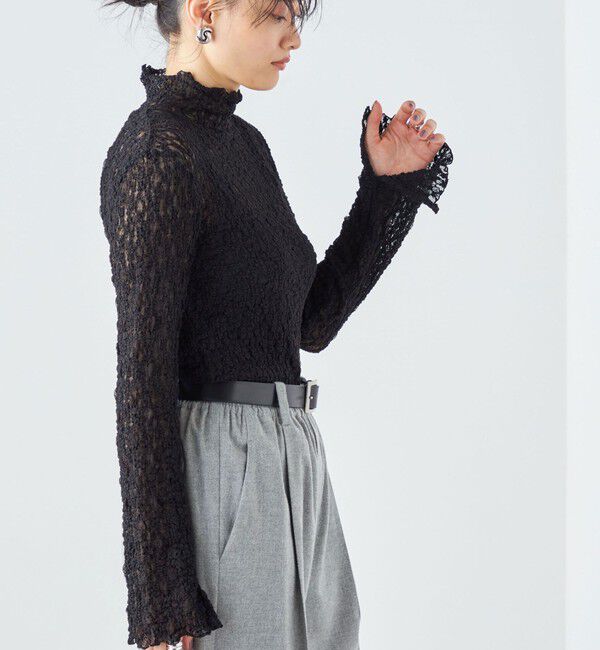 SHIPS for women「〈手洗い可能〉リンクル フラワー レース タートル 」|Tシャツ・カットソー|ブラック