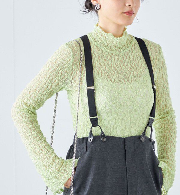 SHIPS for women「〈手洗い可能〉リンクル フラワー レース タートル 」|Tシャツ・カットソー|ライトグリーン