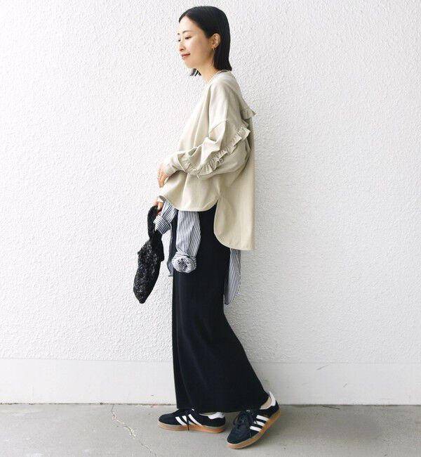 SHIPS for women「〈洗濯機可能〉ロング リブ スリーブ フリル カットソー」|Tシャツ・カットソー|