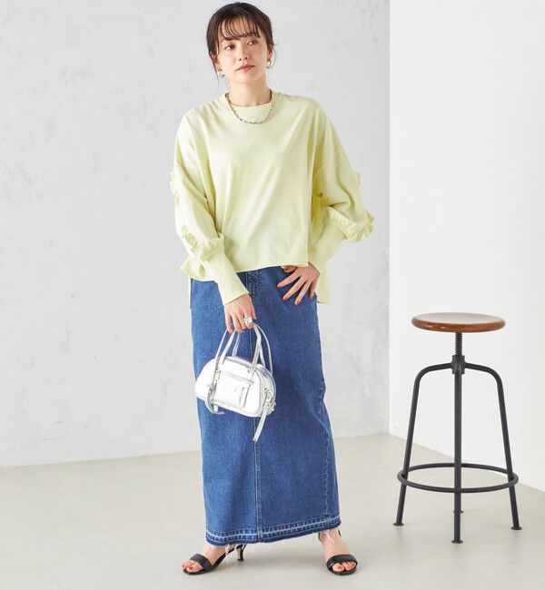 SHIPS for women「〈洗濯機可能〉ロング リブ スリーブ フリル カットソー」|Tシャツ・カットソー|