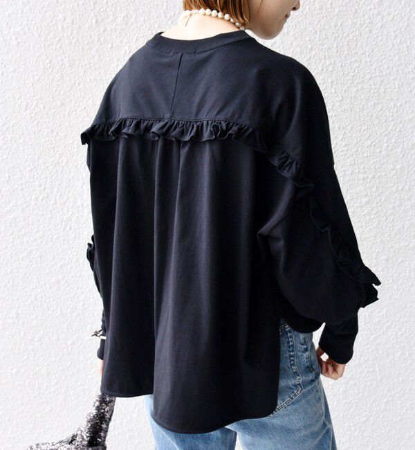 SHIPS for women「〈洗濯機可能〉ロング リブ スリーブ フリル カットソー」|Tシャツ・カットソー|