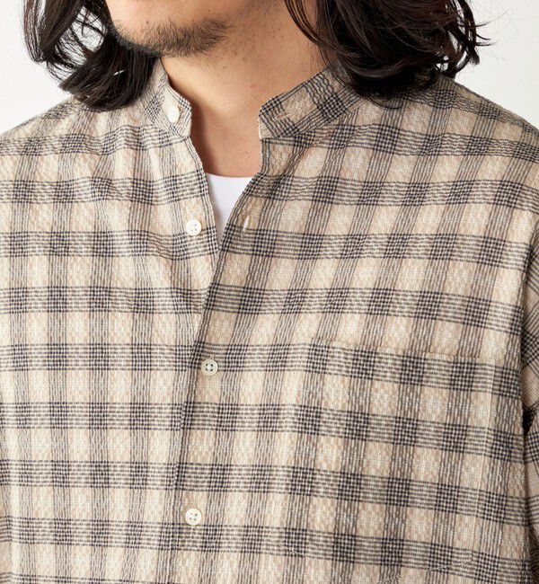 SHIPS「SHIPS: エアー サッカー バンドカラー リラックス 長袖 シャツ〈単色／チェック〉」|シャツ・ブラウス|