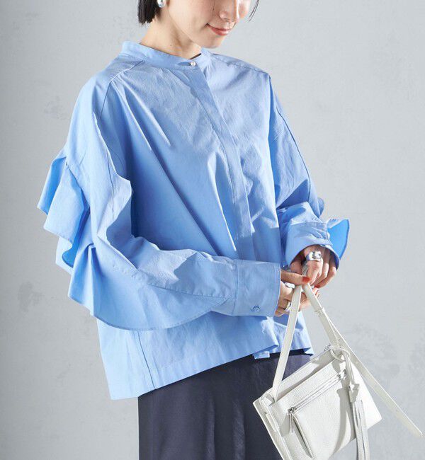 SHIPS for women「〈手洗い可能〉近江晒 タイプライター ラッフル ブラウス 24SS ◇」|シャツ・ブラウス|ライトブルー