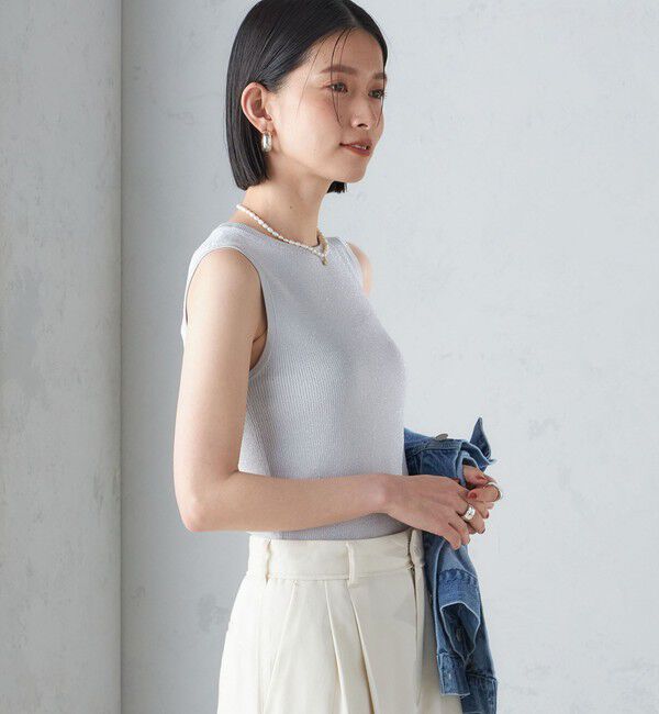 SHIPS for women「〈手洗い可能〉ラメ ノースリーブ ニット」|ニット・セーター|