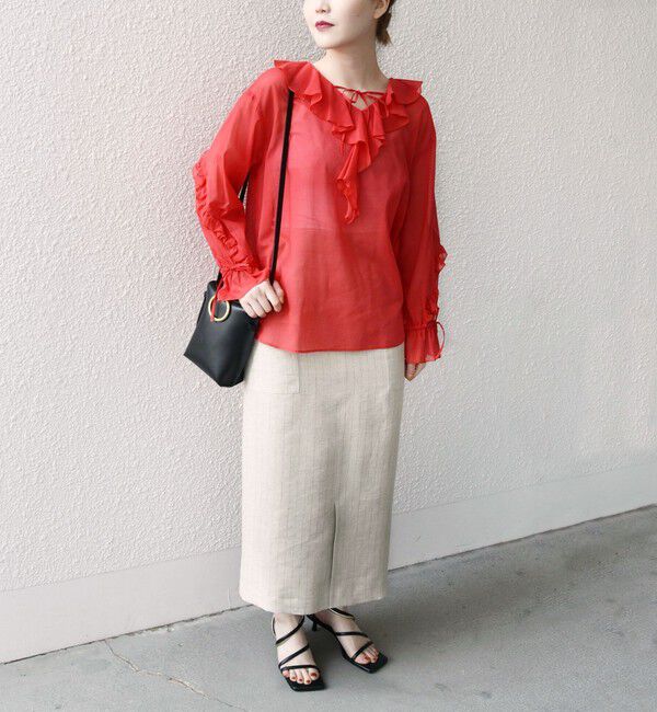 SHIPS for women「* 〈手洗い可能〉強撚 コットン シアー ボイル フリル ブラウス ◇」|シャツ・ブラウス|