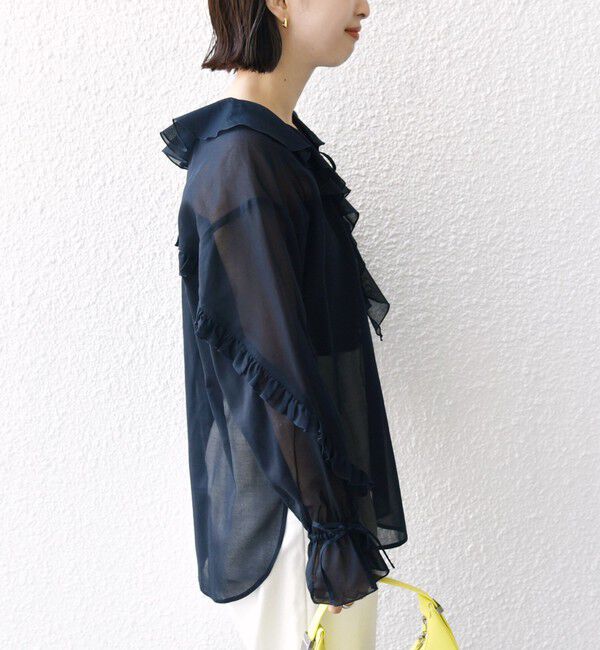 SHIPS for women「* 〈手洗い可能〉強撚 コットン シアー ボイル フリル ブラウス ◇」|シャツ・ブラウス|