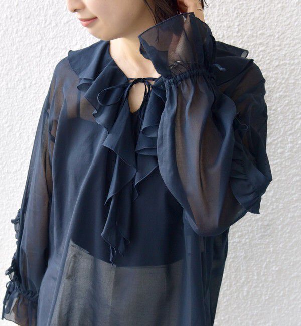 SHIPS for women「* 〈手洗い可能〉強撚 コットン シアー ボイル フリル ブラウス ◇」|シャツ・ブラウス|