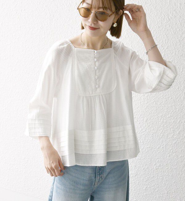 SHIPS any「SHIPS any:〈洗濯機可能〉ヘムタック スクエア ネック ブラウス」|シャツ・ブラウス|