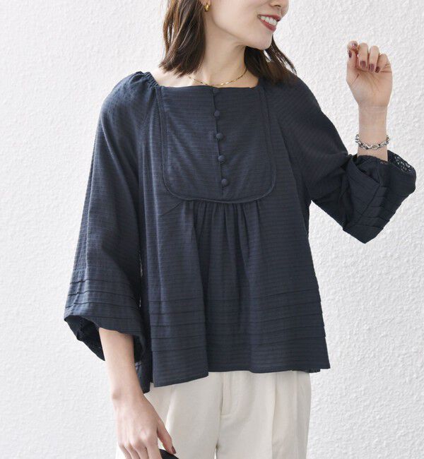 SHIPS any「SHIPS any:〈洗濯機可能〉ヘムタック スクエア ネック ブラウス」|シャツ・ブラウス|
