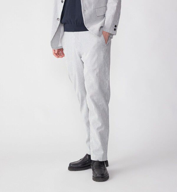 SHIPS「SHIPS:〈手洗い可能/セットアップ対応〉サフィラン リネン ソロ サッカー パンツ」|スラックス|