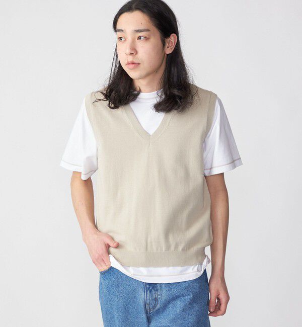 SHIPS「SHIPS: 〈手洗い可能〉12ゲージ コットン Vネック ニット ベスト」|ベスト・ジレ|ライトグレー