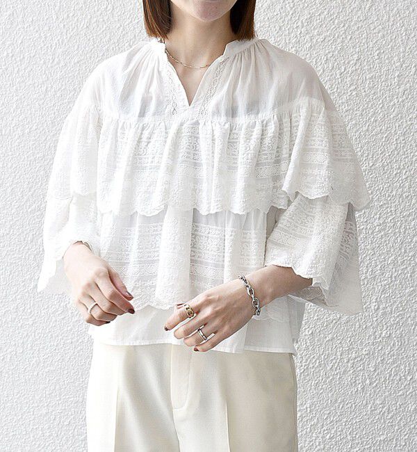 SHIPS any「bon_meur:〈洗濯機可能〉レース ティアード ボリューム ブラウス」|シャツ・ブラウス|