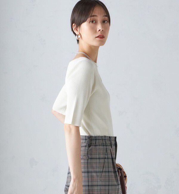 SHIPS for women「〈手洗い可能〉ボートネック 5分袖 リブ ニット」|ニット・セーター|