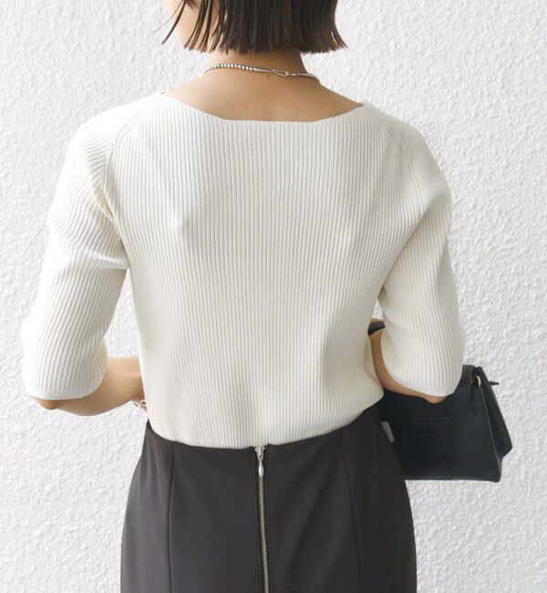 SHIPS for women「〈手洗い可能〉ボートネック 5分袖 リブ ニット」|ニット・セーター|