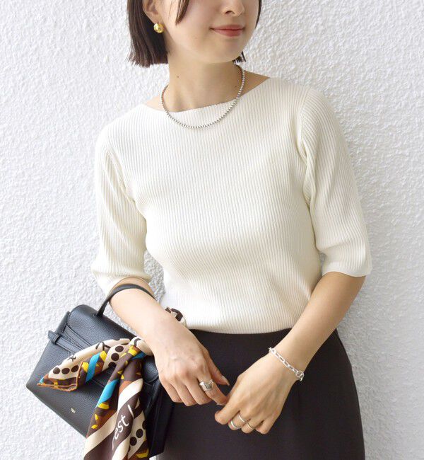 SHIPS for women「〈手洗い可能〉ボートネック 5分袖 リブ ニット」|ニット・セーター|