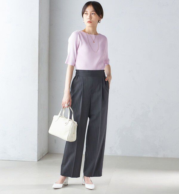 SHIPS for women「〈手洗い可能〉ボートネック 5分袖 リブ ニット」|ニット・セーター|