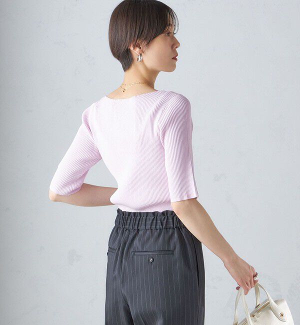 SHIPS for women「〈手洗い可能〉ボートネック 5分袖 リブ ニット」|ニット・セーター|