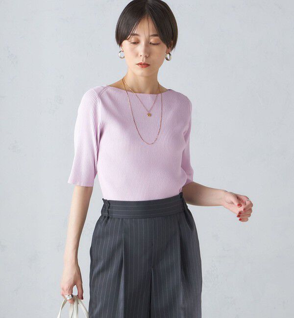 SHIPS for women「〈手洗い可能〉ボートネック 5分袖 リブ ニット」|ニット・セーター|