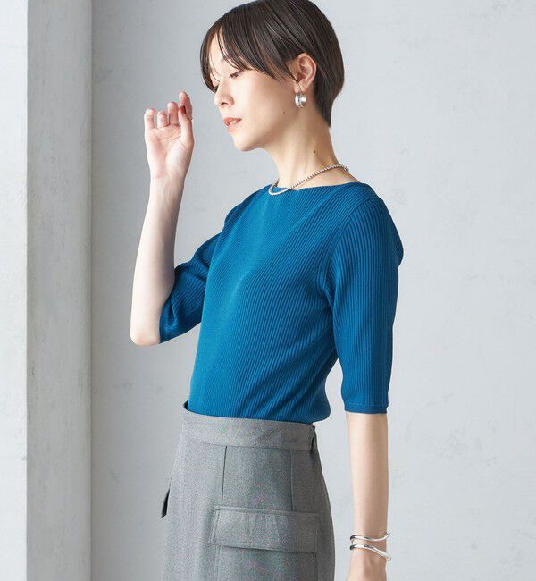 SHIPS for women「〈手洗い可能〉ボートネック 5分袖 リブ ニット」|ニット・セーター|