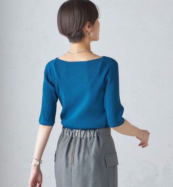 SHIPS for women「〈手洗い可能〉ボートネック 5分袖 リブ ニット」|ニット・セーター|