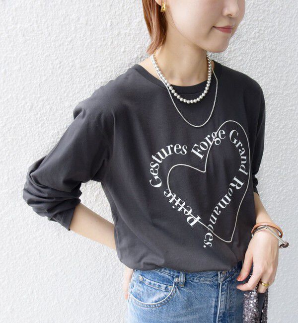 SHIPS for women「【WEB限定】バリエーション ロゴ プリント ロングスリーブ TEE」|Tシャツ・カットソー|チャコールグレー