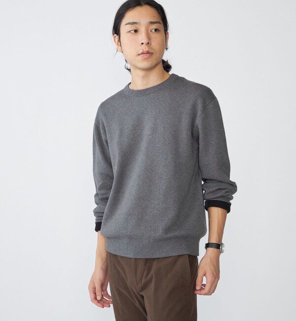 SHIPS「SHIPS:〈手洗い可能〉コットン カシミヤ 単色 クルーネック ニット」|ニット・セーター|ダークグレー