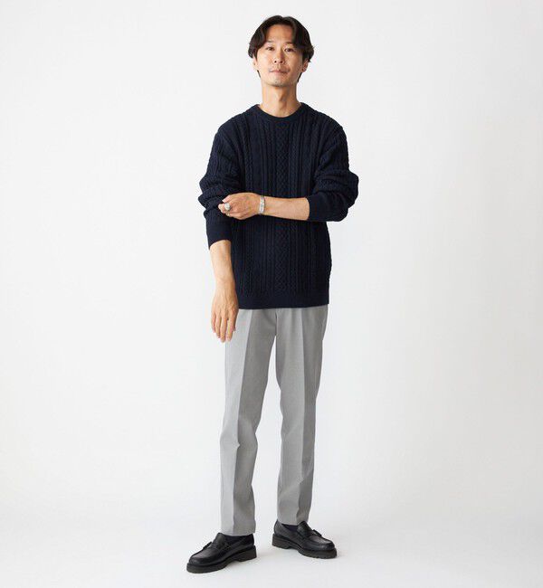 SHIPS「SHIPS:〈手洗い可能〉コットン ウール アラン クルーネック プルオーバー ニット」|ニット・セーター|