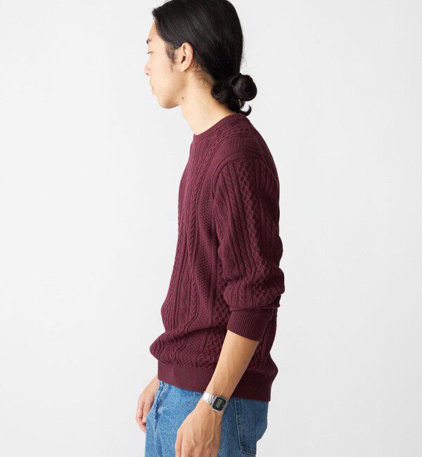 SHIPS「SHIPS:〈手洗い可能〉コットン ウール アラン クルーネック プルオーバー ニット」|ニット・セーター|