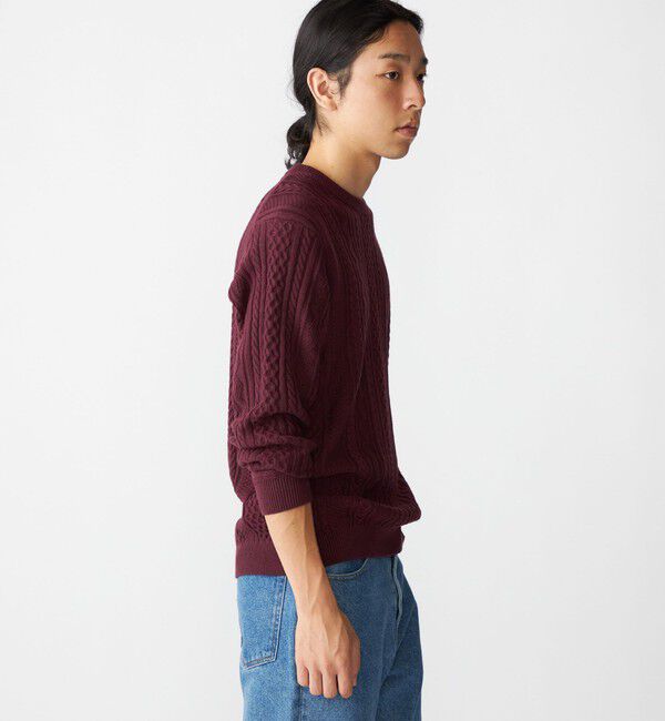 SHIPS「SHIPS:〈手洗い可能〉コットン ウール アラン クルーネック プルオーバー ニット」|ニット・セーター|