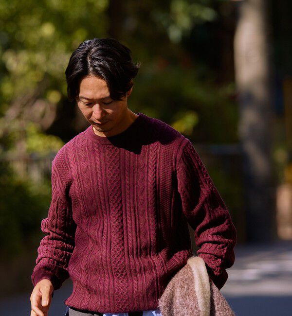 SHIPS「SHIPS:〈手洗い可能〉コットン ウール アラン クルーネック プルオーバー ニット」|ニット・セーター|