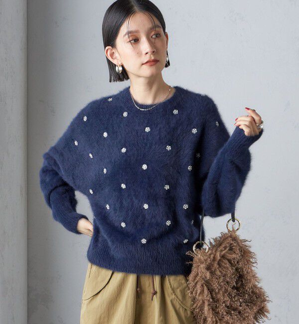 SHIPS for women「〈手洗い可能〉ビジュー FOX クルーネック プルオーバー」|ニット・セーター|