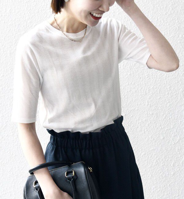 SHIPS any「SHIPS any:〈洗濯機可能〉シアー リブ ハーフ スリーブ クルーネック TEE」|Tシャツ・カットソー|