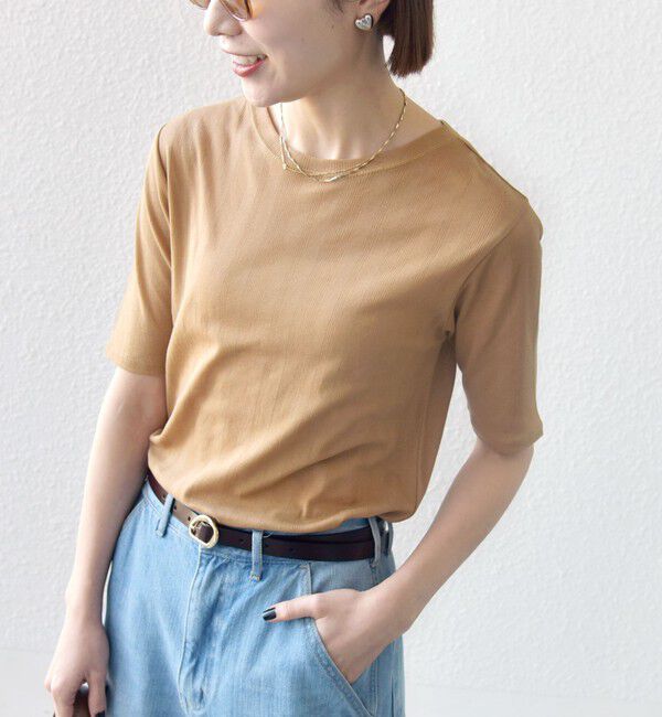 SHIPS any「SHIPS any:〈洗濯機可能〉シアー リブ ハーフ スリーブ クルーネック TEE」|Tシャツ・カットソー|