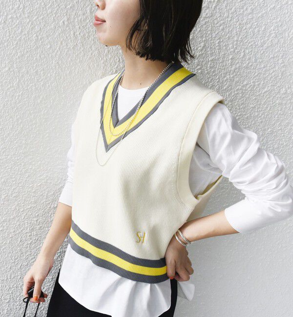 SHIPS for women「〈手洗い可能〉刺繍 チルデン ショート ベスト」|ベスト・ジレ|