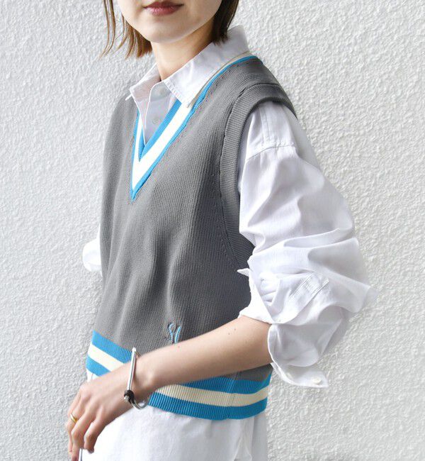 SHIPS for women「〈手洗い可能〉刺繍 チルデン ショート ベスト」|ベスト・ジレ|