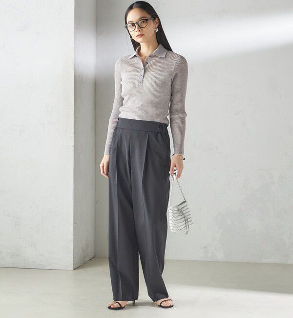 SHIPS for women「〈手洗い可能〉シアー リブ 長袖 ポロ ニット」|ニット・セーター|