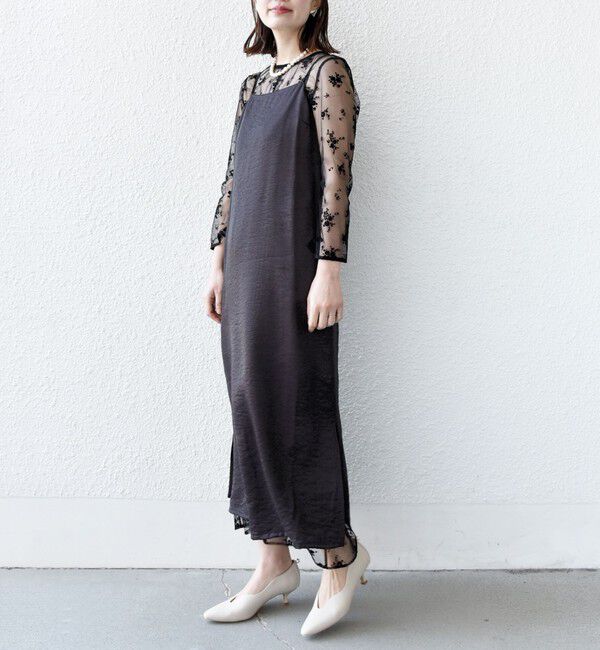 SHIPS for women「kaene:フロッキー レース &times; サテン 2WAY ワンピース（セレモニー対応可）」|ドレス|