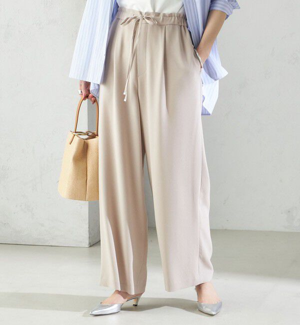 SHIPS for women「〈接触冷感 / 手洗い可能〉アセテート混 バック サテン ワイド パンツ」|その他|ライトグレー