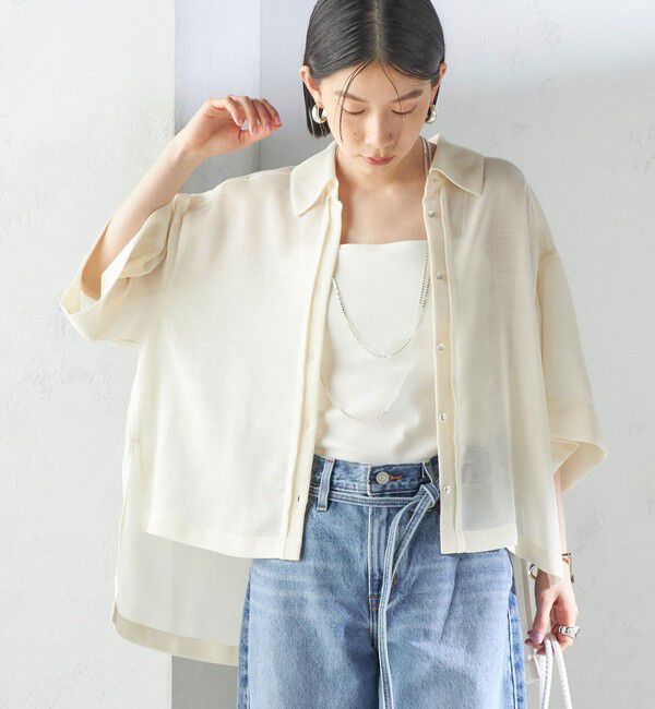 SHIPS for women「〈手洗い可能〉麻調 メッシュ 半袖 ビッグ シャツ」|シャツ・ブラウス|