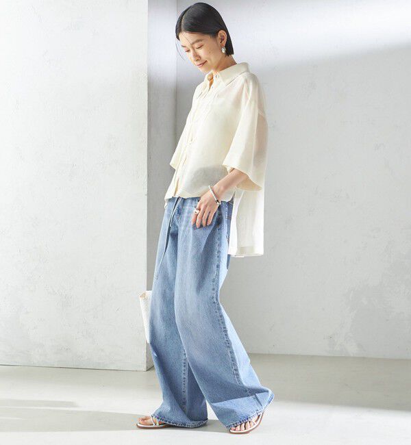 SHIPS for women「〈手洗い可能〉麻調 メッシュ 半袖 ビッグ シャツ」|シャツ・ブラウス|