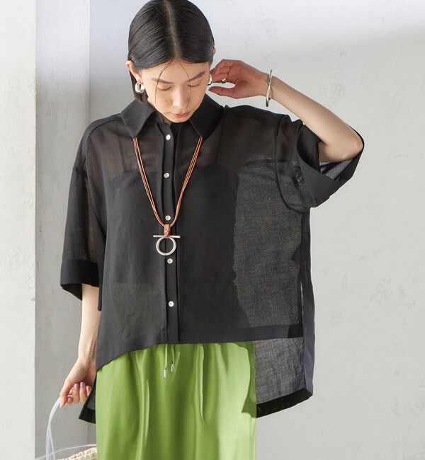 SHIPS for women「〈手洗い可能〉麻調 メッシュ 半袖 ビッグ シャツ」|シャツ・ブラウス|