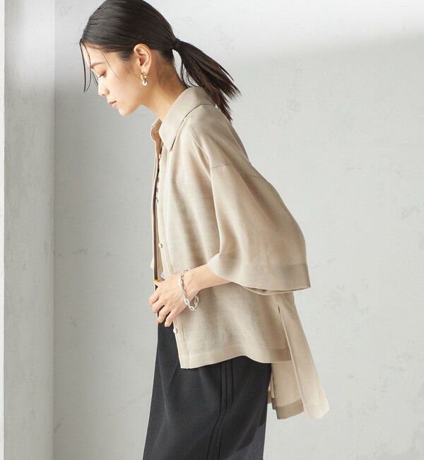 SHIPS for women「〈手洗い可能〉麻調 メッシュ 半袖 ビッグ シャツ」|シャツ・ブラウス|