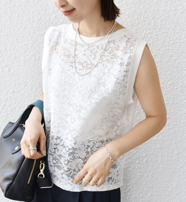 SHIPS for women「〈手洗い可能〉オーガニック コットン レース ノースリーブ プルオーバー」|タンクトップ|