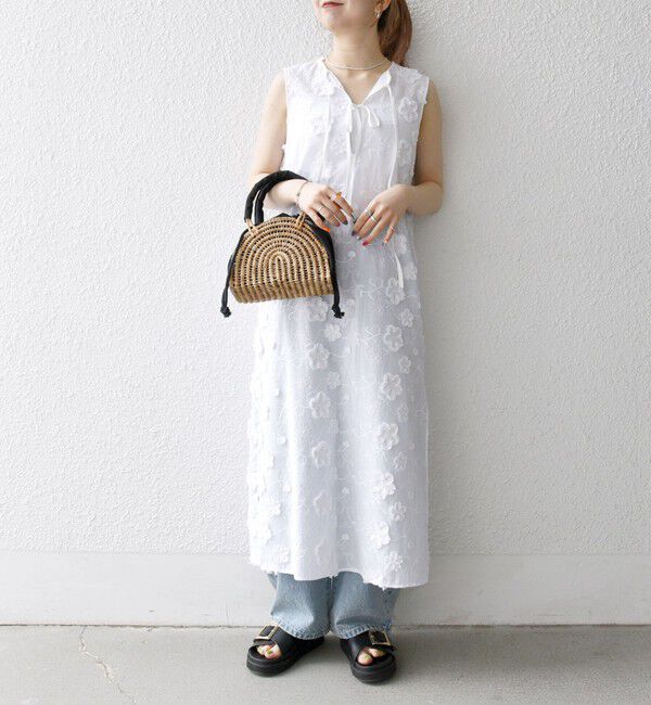 SHIPS any「SHIPS any:〈手洗い可能〉3D フラワー エンブロイダリー ロング ワンピース」|ワンピース|