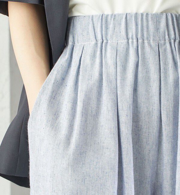 SHIPS for women「〈接触冷感・手洗い可能〉麻混 シャンブレー ウエスト ゴム ワイド パンツ」|その他|