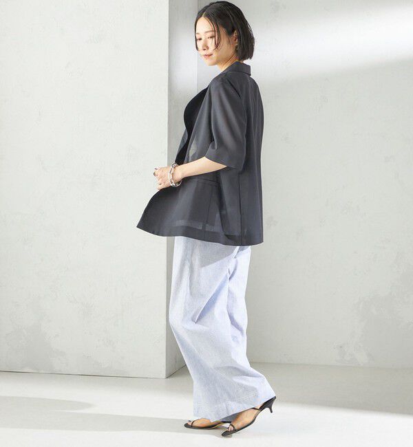 SHIPS for women「〈接触冷感・手洗い可能〉麻混 シャンブレー ウエスト ゴム ワイド パンツ」|その他|